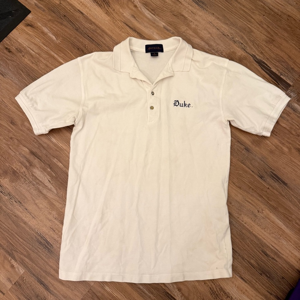Mens vitnage 90s Antigua duke blue devils big logo polo golf shirt sz S white